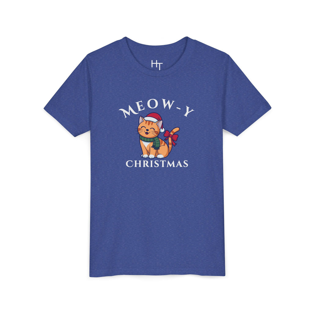 Youth Tee - "Meow-y Christmas" Cute Cat Kids Holiday T-Shirt