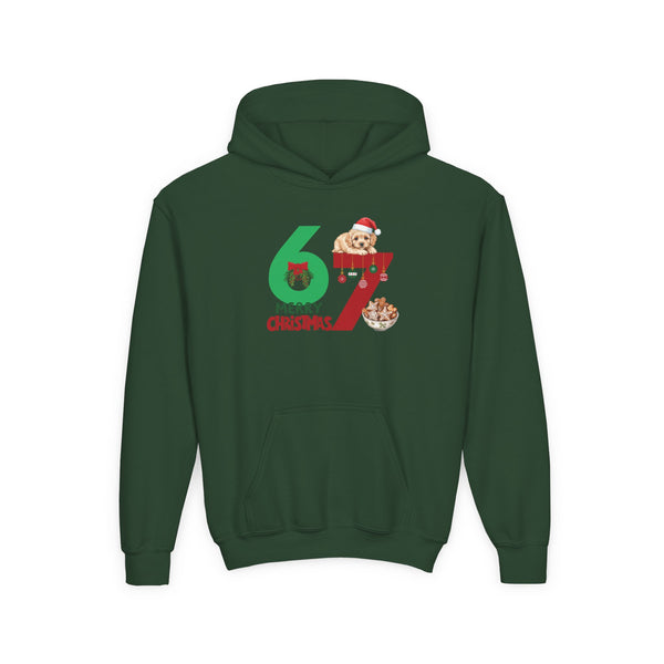 Youth Christmas Hoodie "67 Merry Christmas" Cute Santa Puppy Design