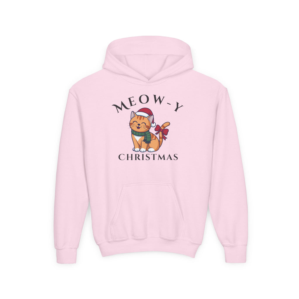 Meowy Christmas Youth Hoodie — Cute Cat Santa Holiday Sweatshirt