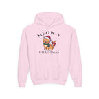 Meowy Christmas Youth Hoodie — Cute Cat Santa Holiday Sweatshirt