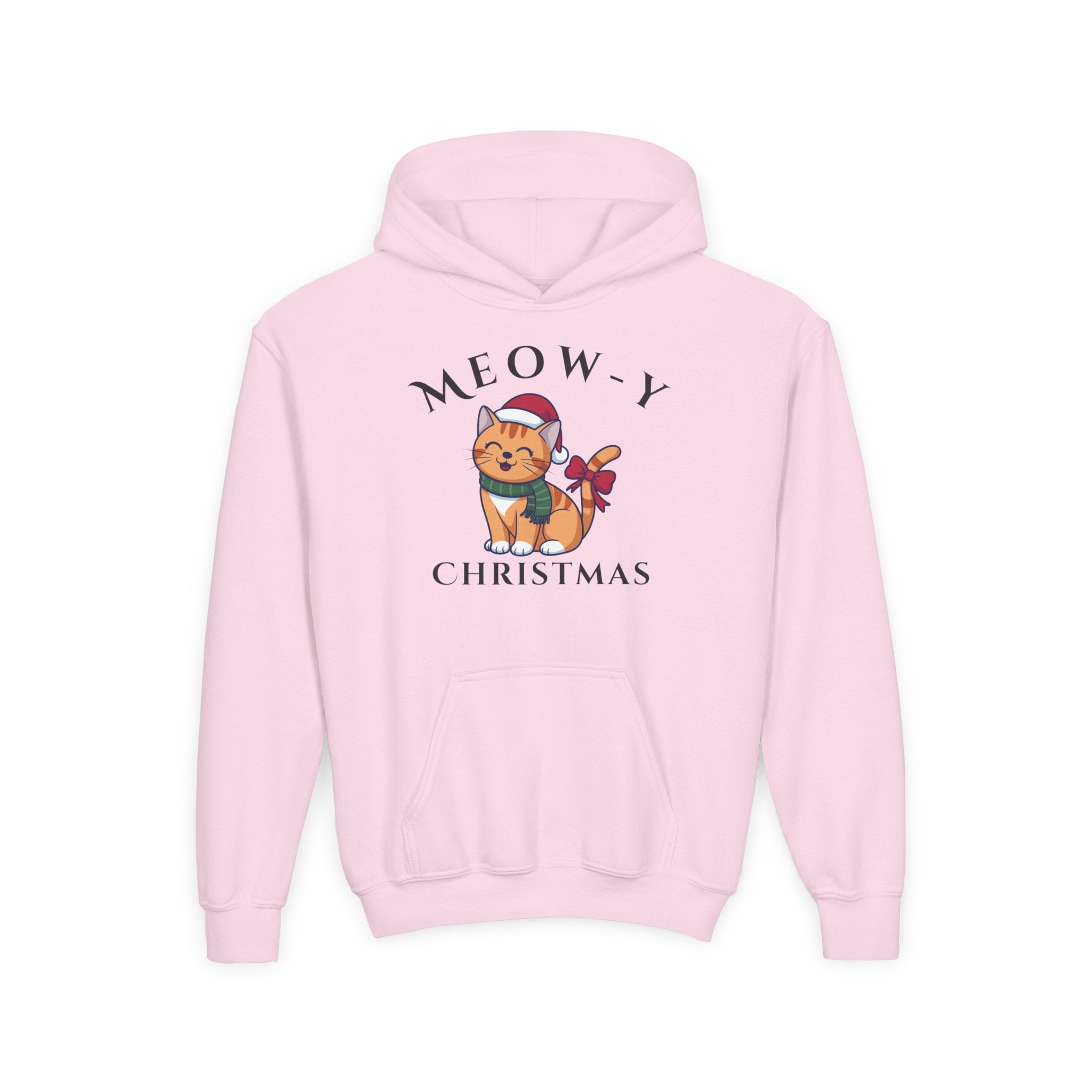 Meowy Christmas Youth Hoodie — Cute Cat Santa Holiday Sweatshirt