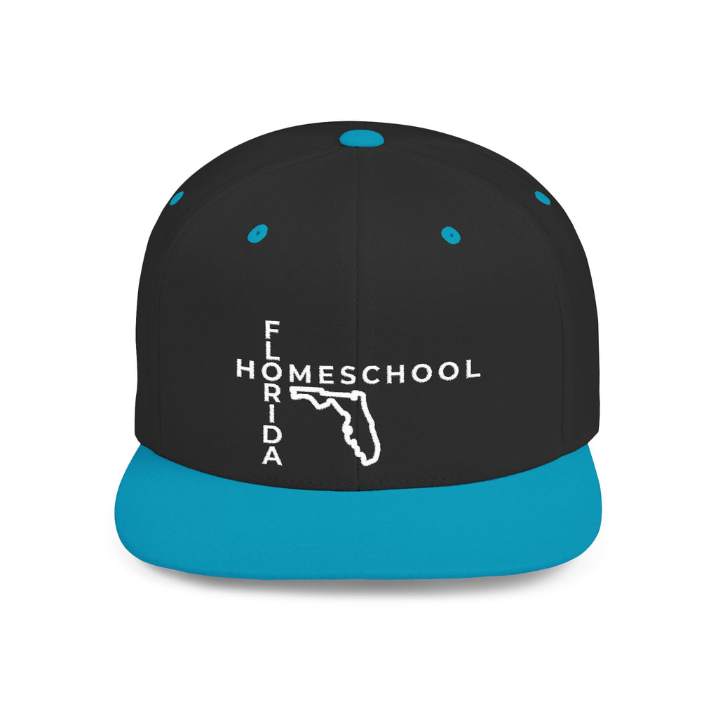 Florida Homeschool Flat Bill Snapback Hat (WHITE embroidery)