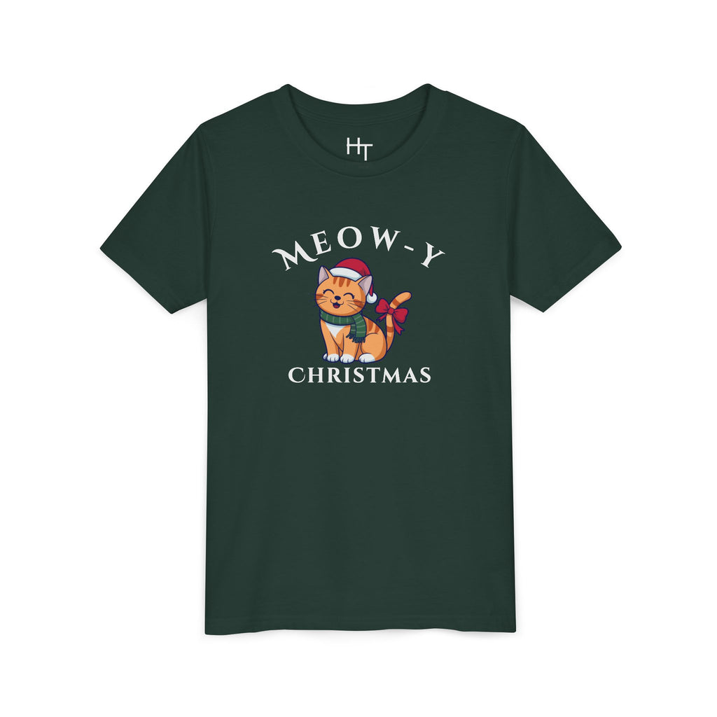 Youth Tee - "Meow-y Christmas" Cute Cat Kids Holiday T-Shirt
