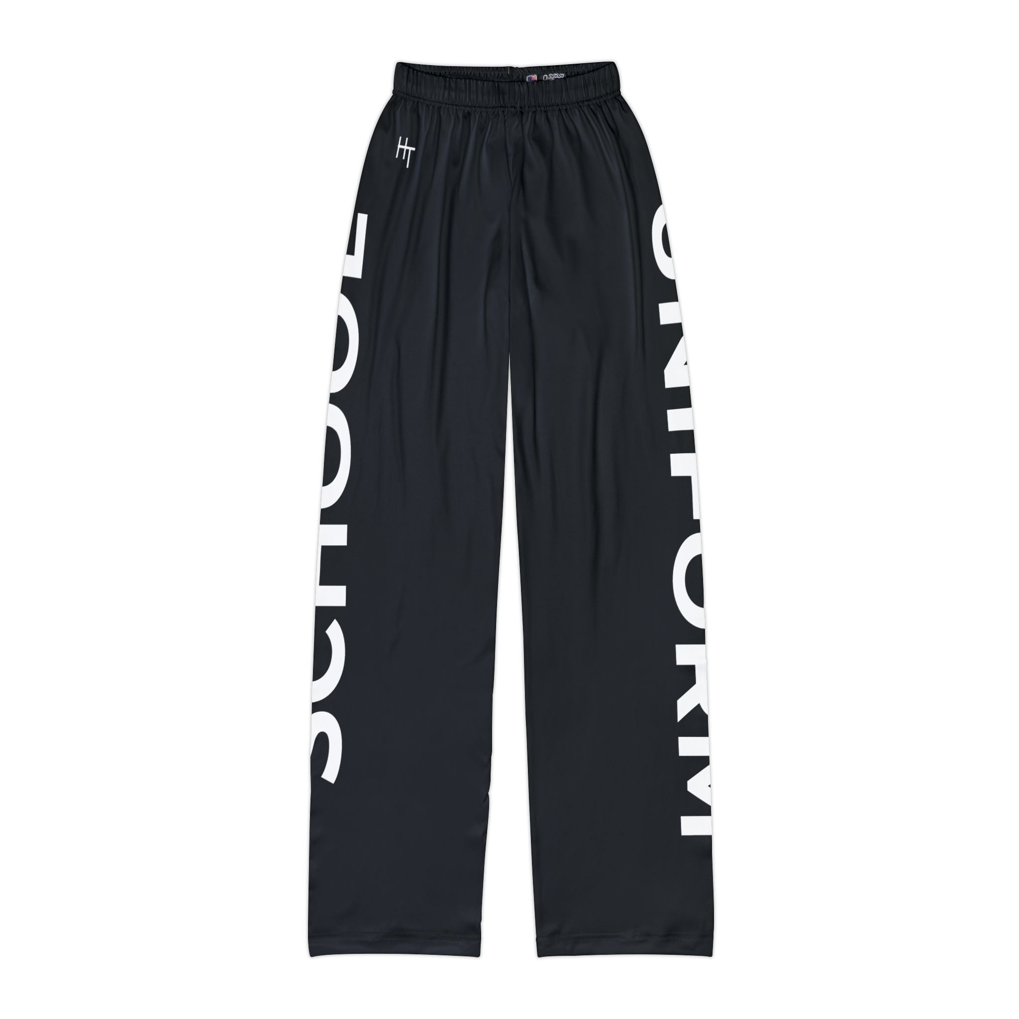 Kids Lounge Pants — Black AOP with Bold 'SCHOOL' and 'UNIFORM' side strips