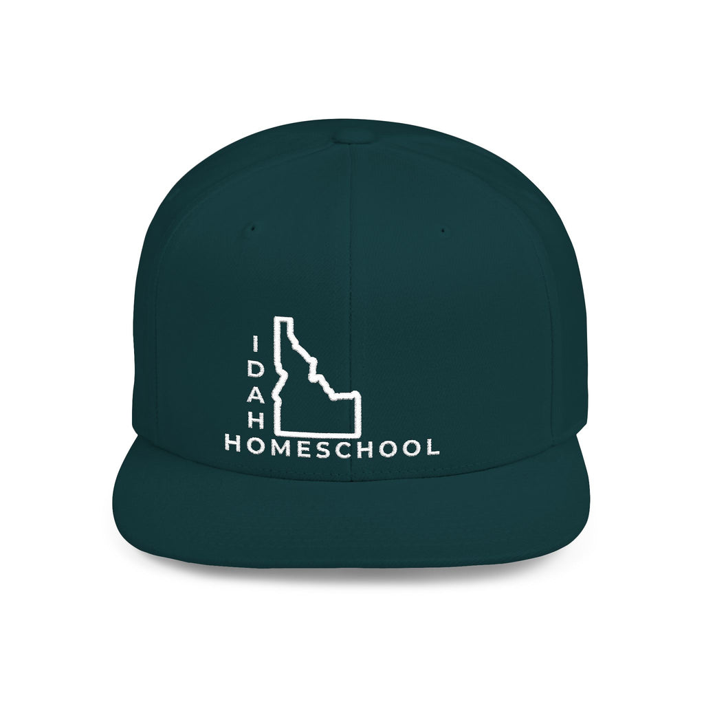 Idaho Homeschool Flat Bill Snapback Hat (WHITE embroidery)