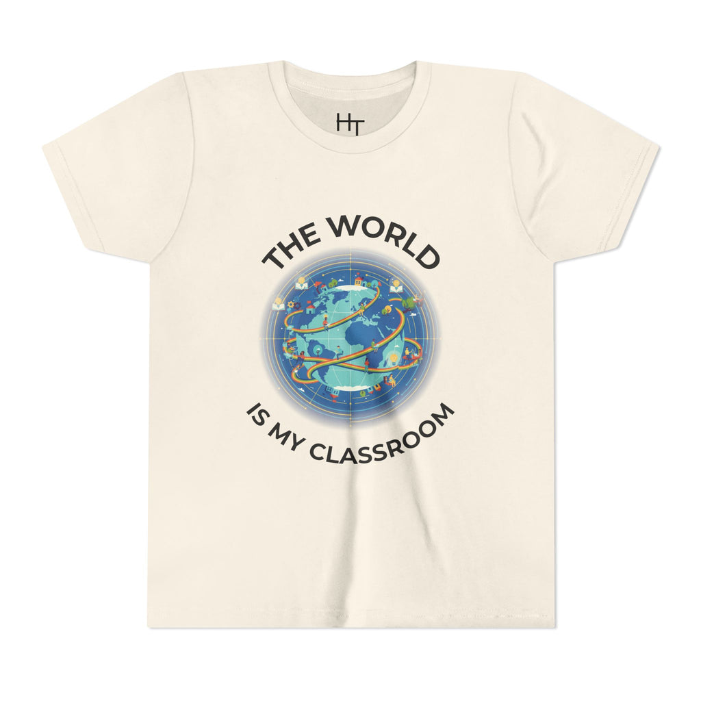 Youth T‑Shirt — "The World Is My Classroom" Globe Tee for Young Explorers