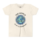 Youth T‑Shirt — "The World Is My Classroom" Globe Tee for Young Explorers