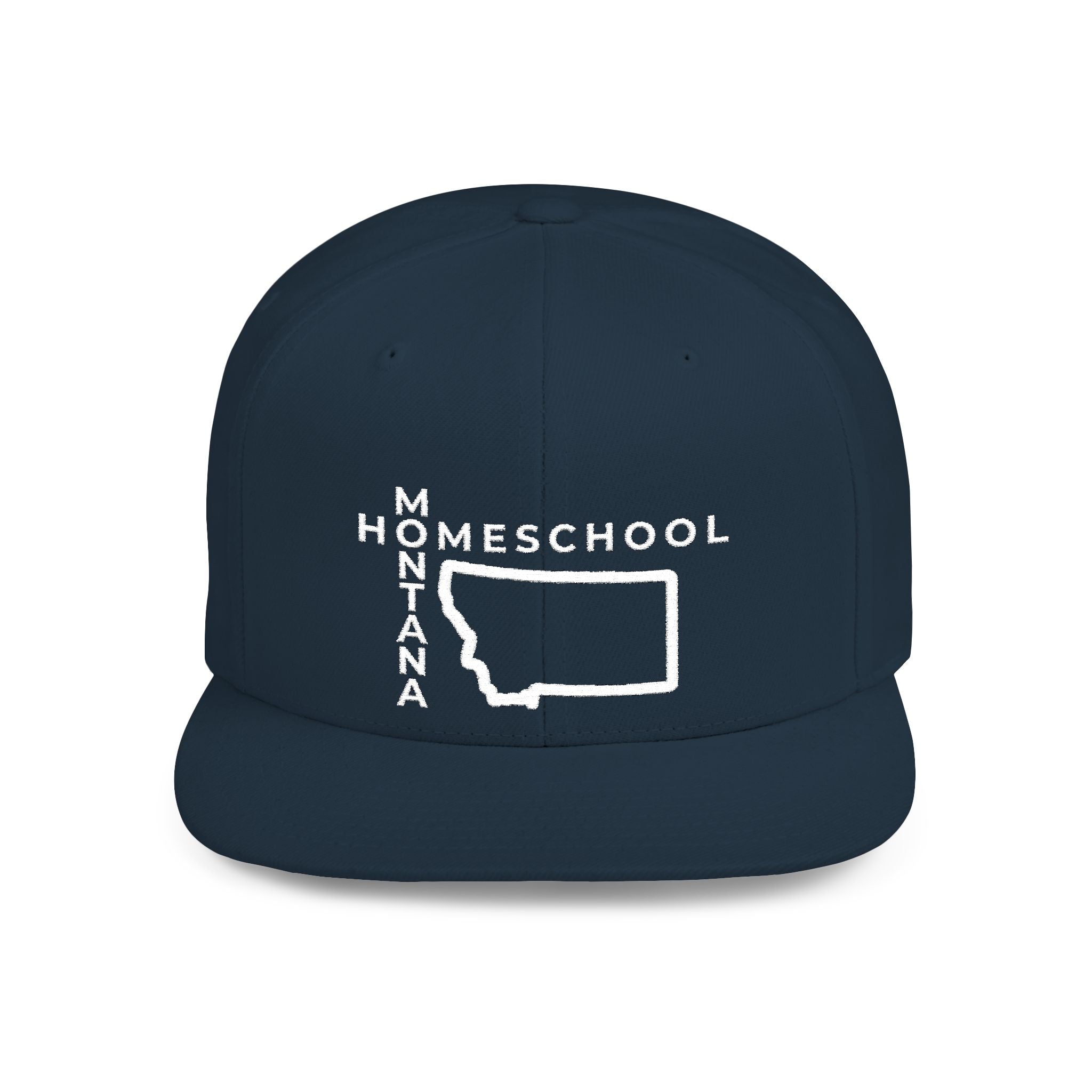 Montana Homeschool Flat Bill Snapback Hat (WHITE embroidery)