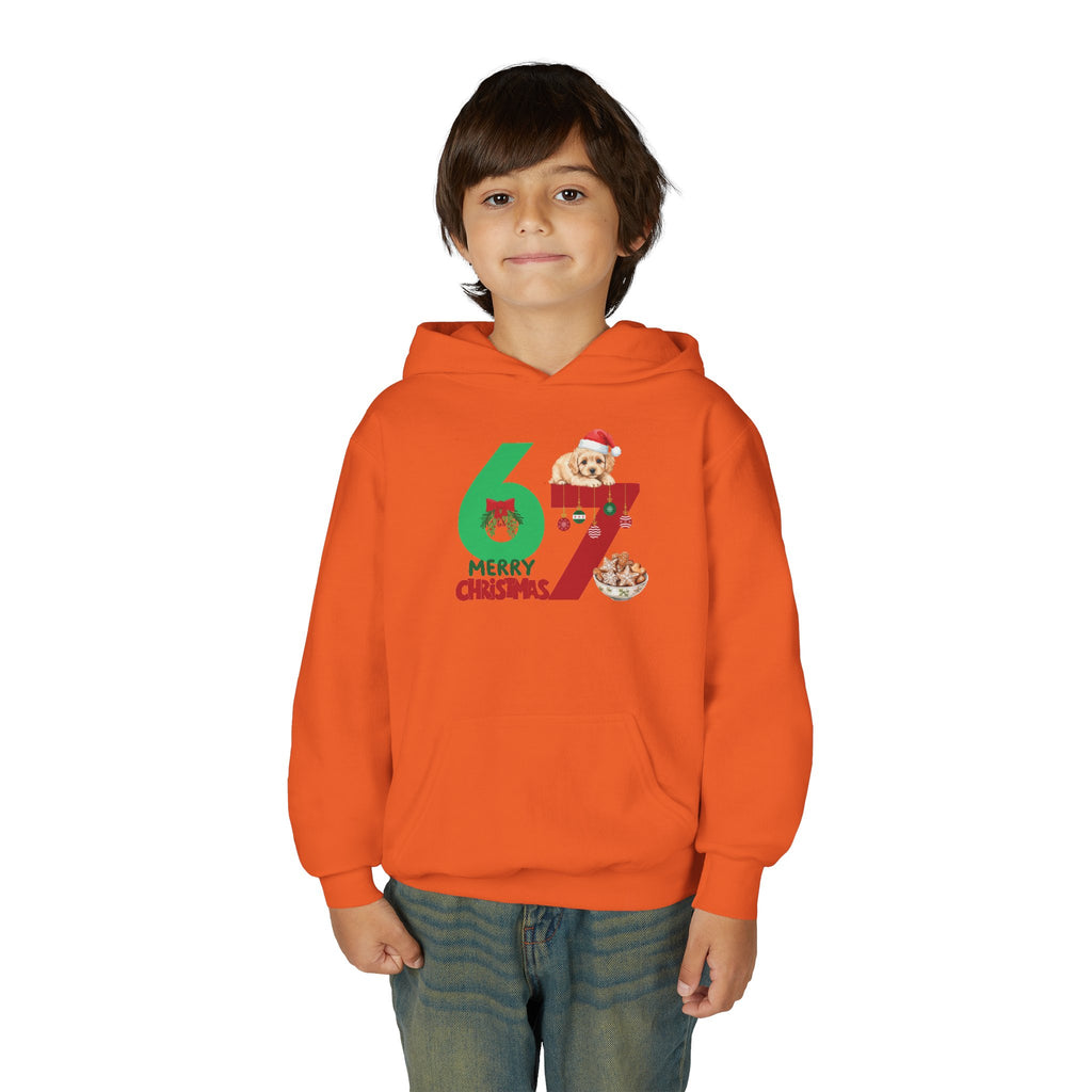 Youth Christmas Hoodie "67 Merry Christmas" Cute Santa Puppy Design