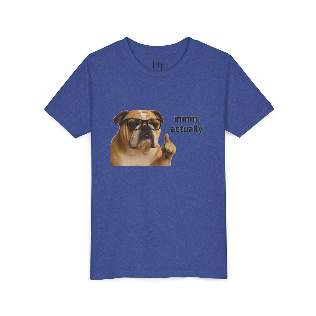 Youth Tee — Funny Bulldog Graphic “mmm, actually” Kids Shirt