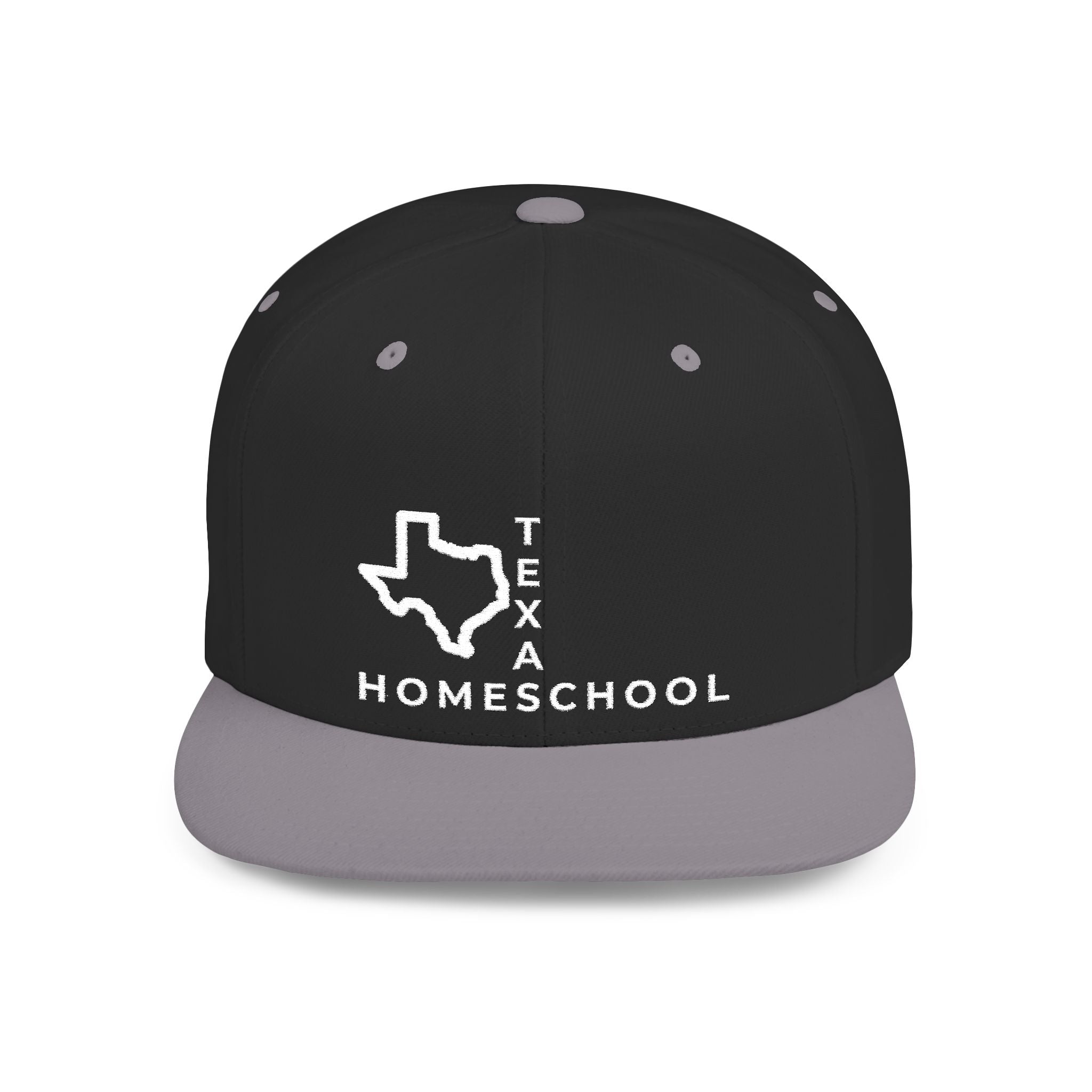 Texas Homeschool Flat Bill Snapback Hat (WHITE embroidery)