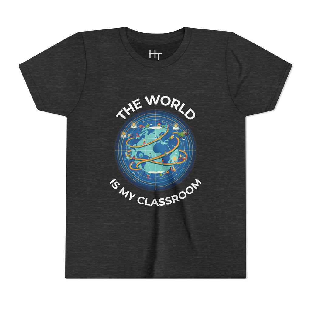 Youth T‑Shirt — "The World Is My Classroom" Globe Tee for Young Explorers