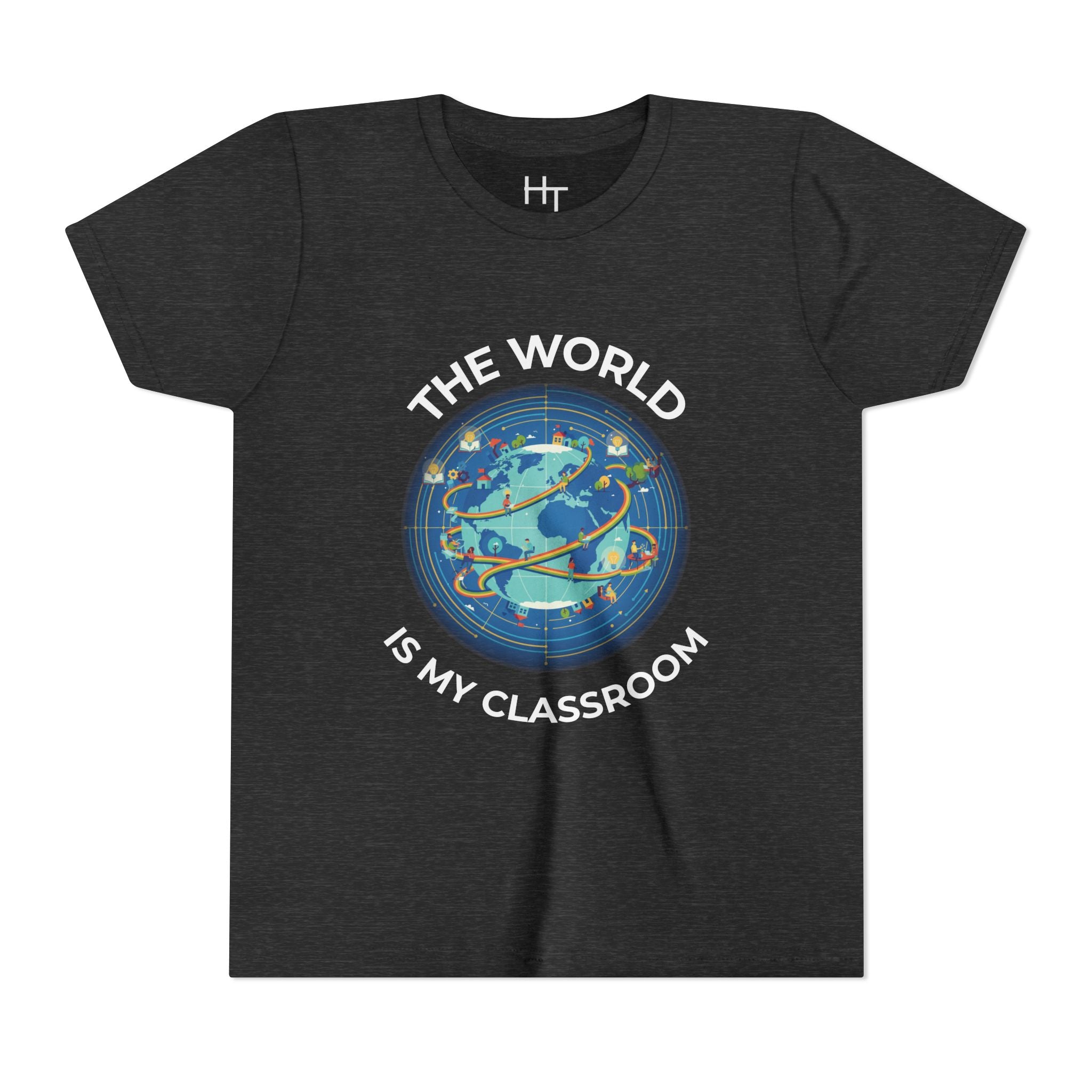 Youth T‑Shirt — "The World Is My Classroom" Globe Tee for Young Explorers