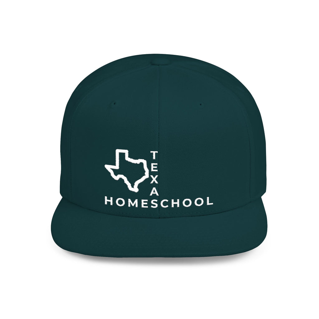 Texas Homeschool Flat Bill Snapback Hat (WHITE embroidery)