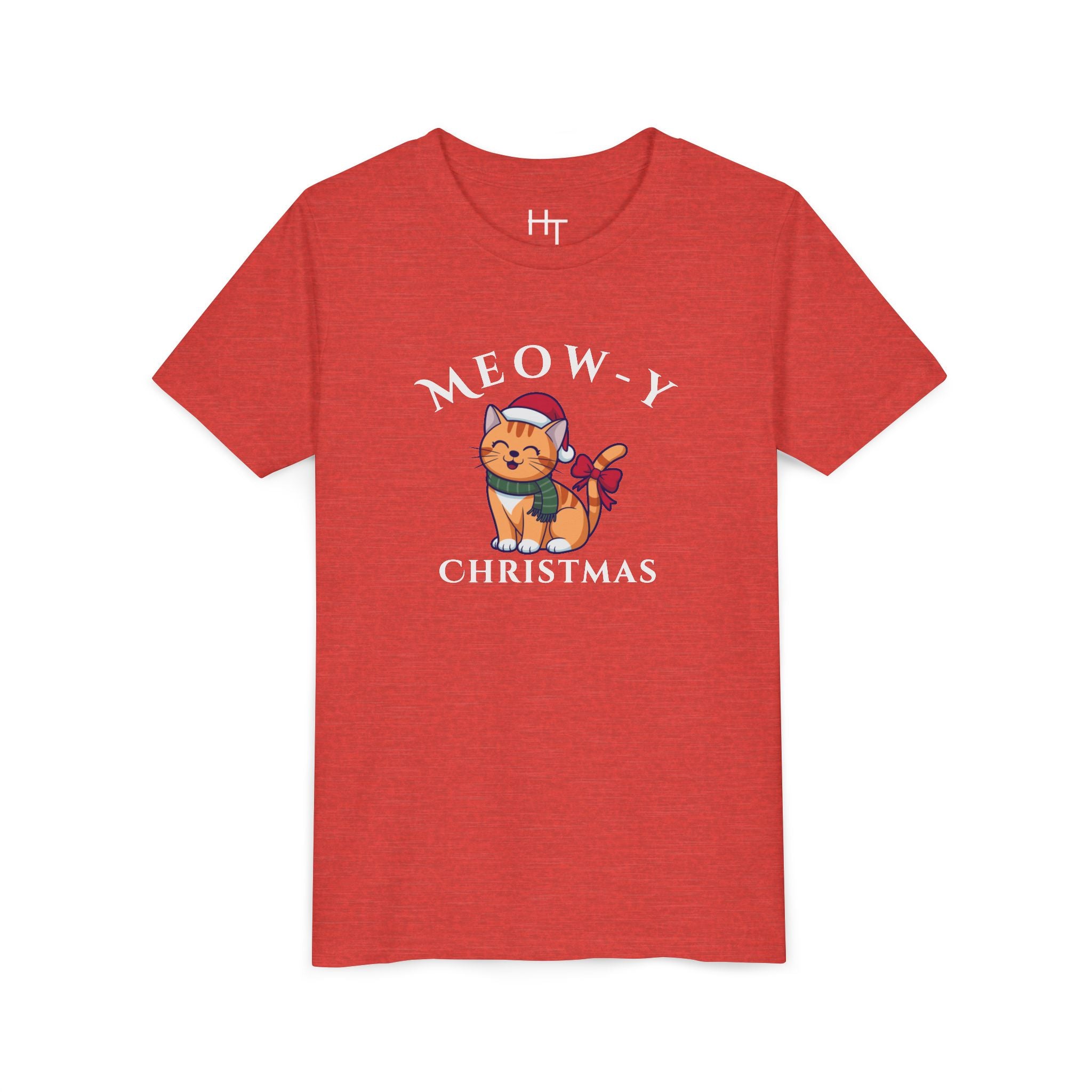 Youth Tee - "Meow-y Christmas" Cute Cat Kids Holiday T-Shirt