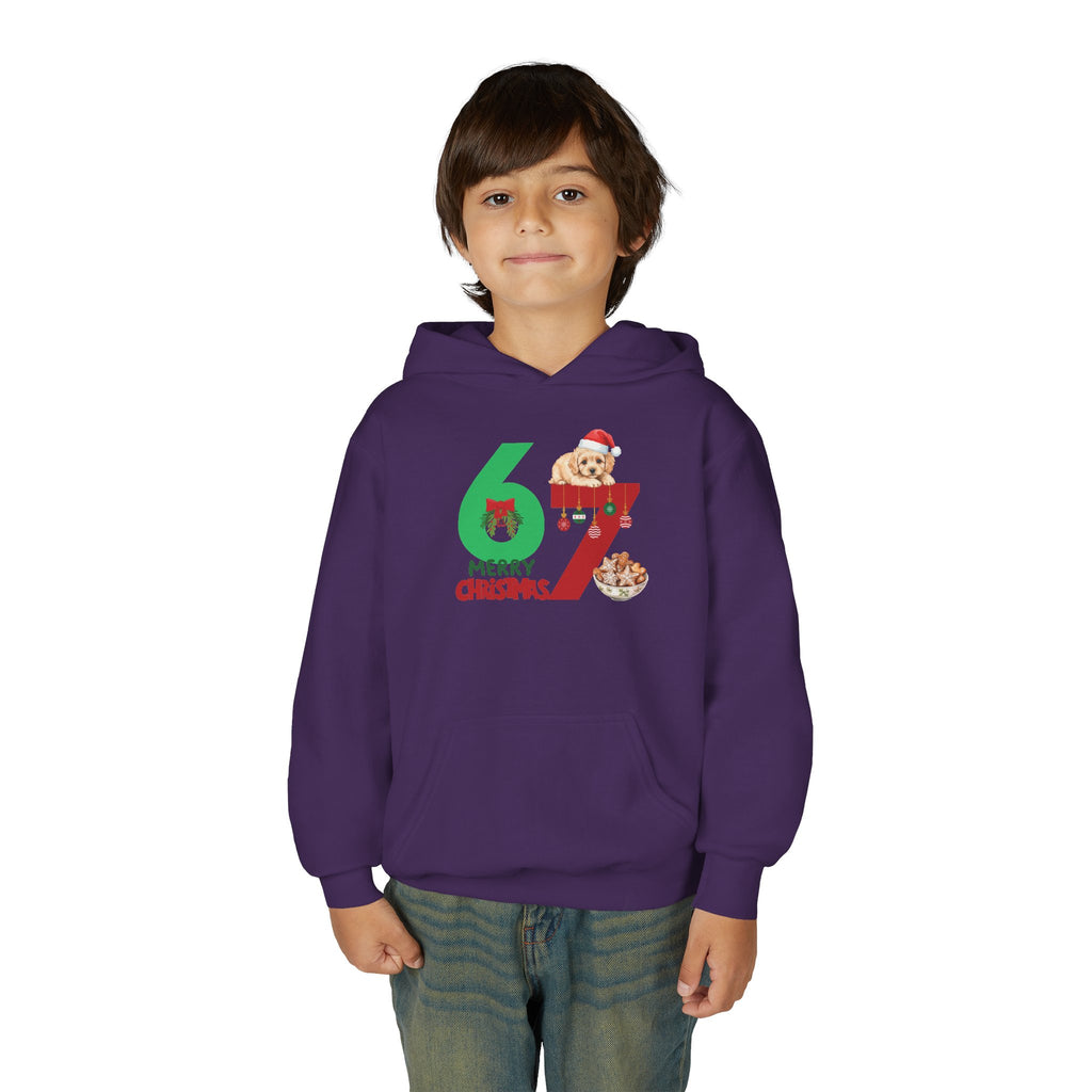 Youth Christmas Hoodie "67 Merry Christmas" Cute Santa Puppy Design