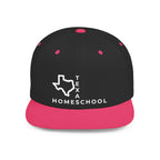 Texas Homeschool Flat Bill Snapback Hat (WHITE embroidery)