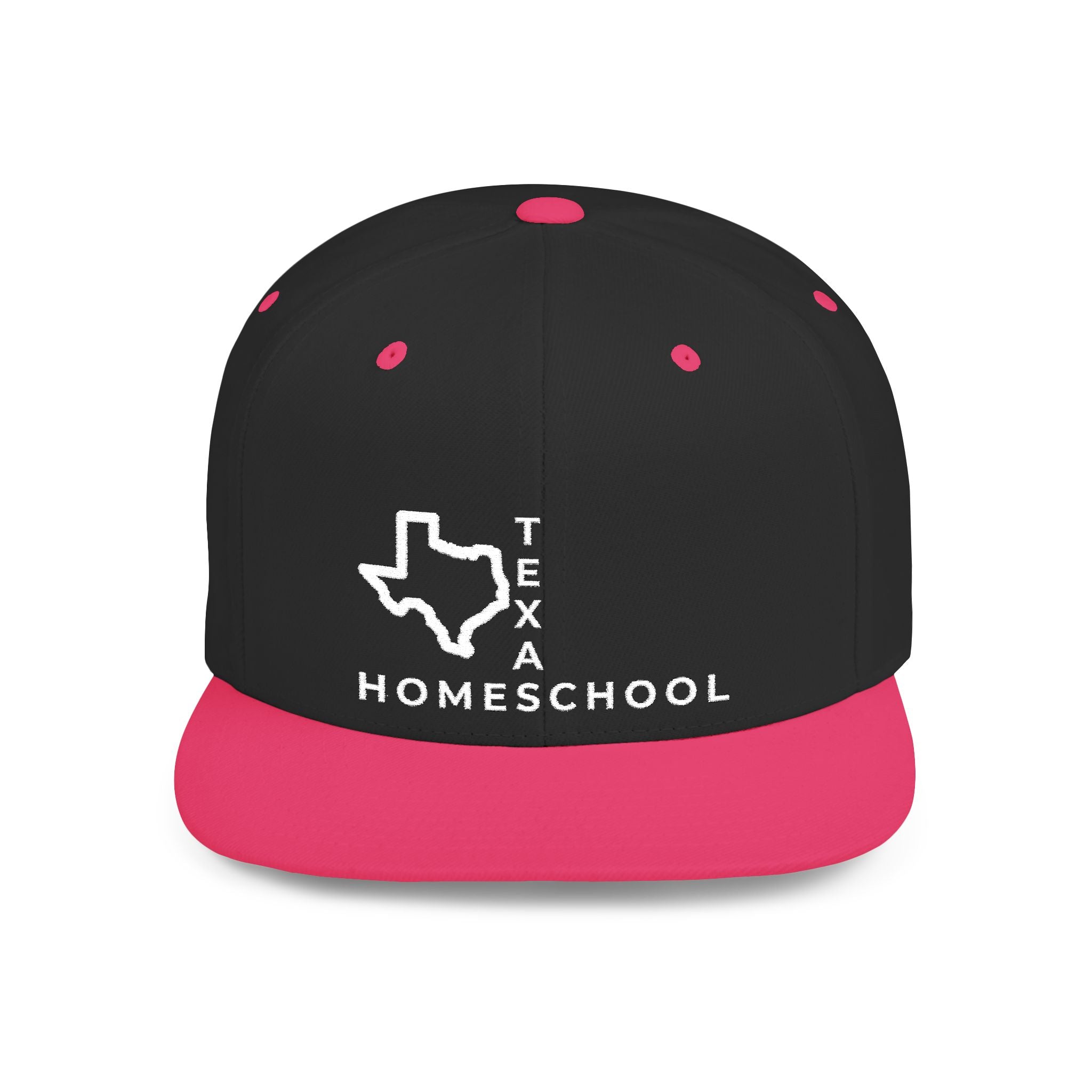 Texas Homeschool Flat Bill Snapback Hat (WHITE embroidery)