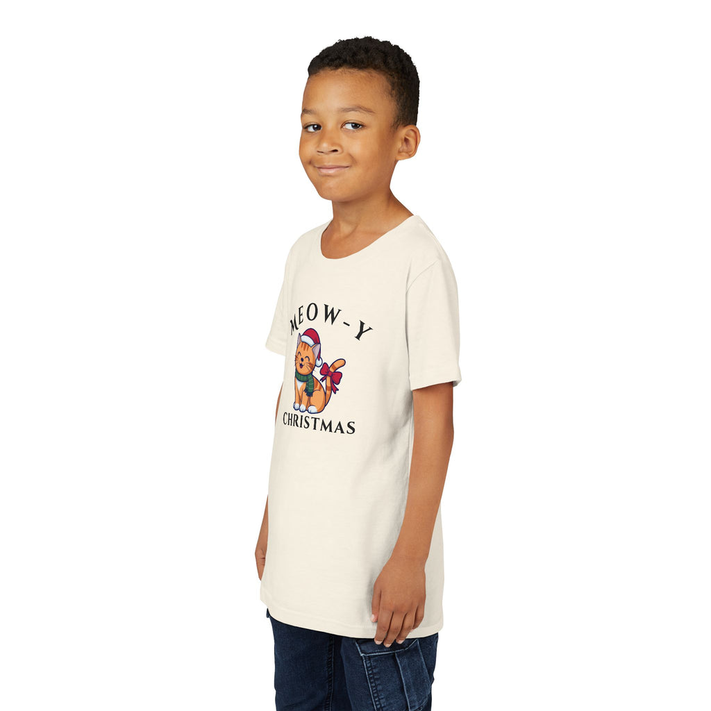 Youth Tee - "Meow-y Christmas" Cute Cat Kids Holiday T-Shirt
