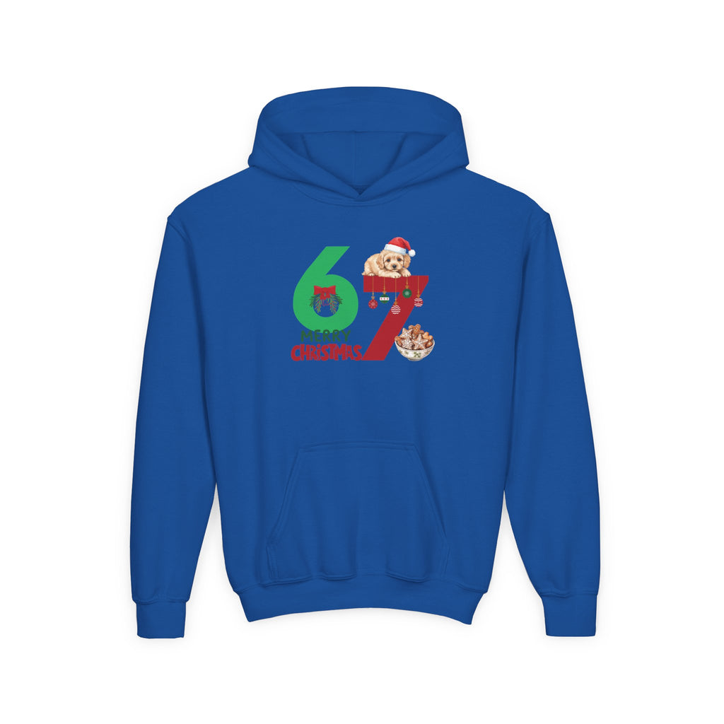 Youth Christmas Hoodie "67 Merry Christmas" Cute Santa Puppy Design