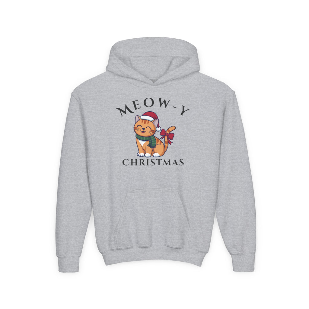 Meowy Christmas Youth Hoodie — Cute Cat Santa Holiday Sweatshirt
