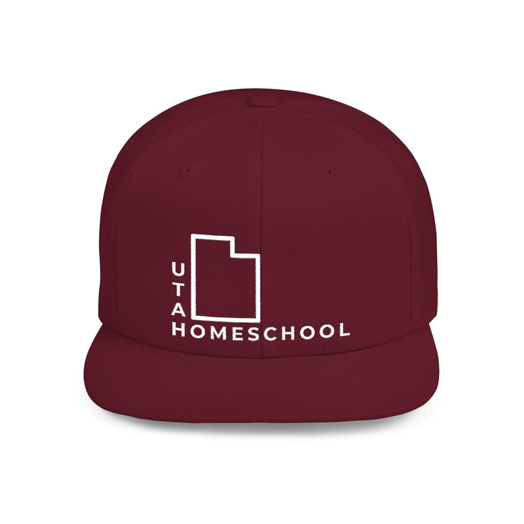Utah Homeschool Flat Bill Snapback Hat (WHITE embroidery)