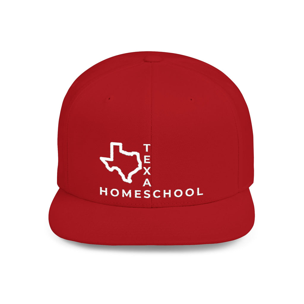 Texas Homeschool Flat Bill Snapback Hat (WHITE embroidery)