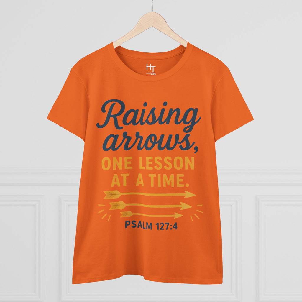 Raising Arrows T-Shirt — "Raising arrows, one lesson at a time. Psalm 127:4" Faith Mom Tee