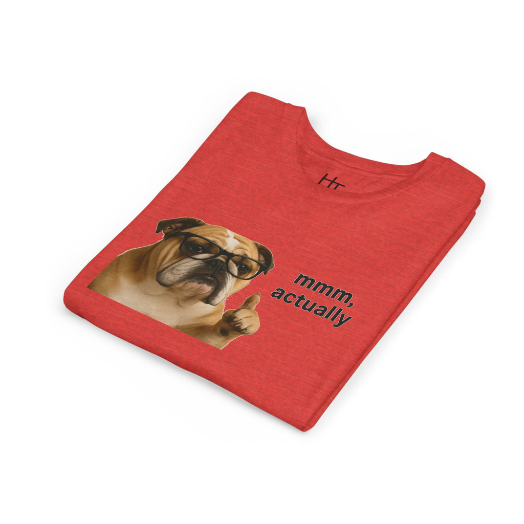 Youth Tee — Funny Bulldog Graphic “mmm, actually” Kids Shirt