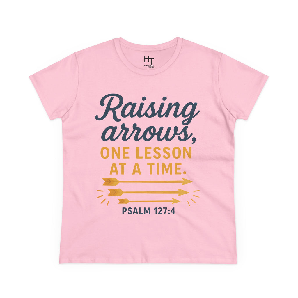 Raising Arrows T-Shirt — "Raising arrows, one lesson at a time. Psalm 127:4" Faith Mom Tee