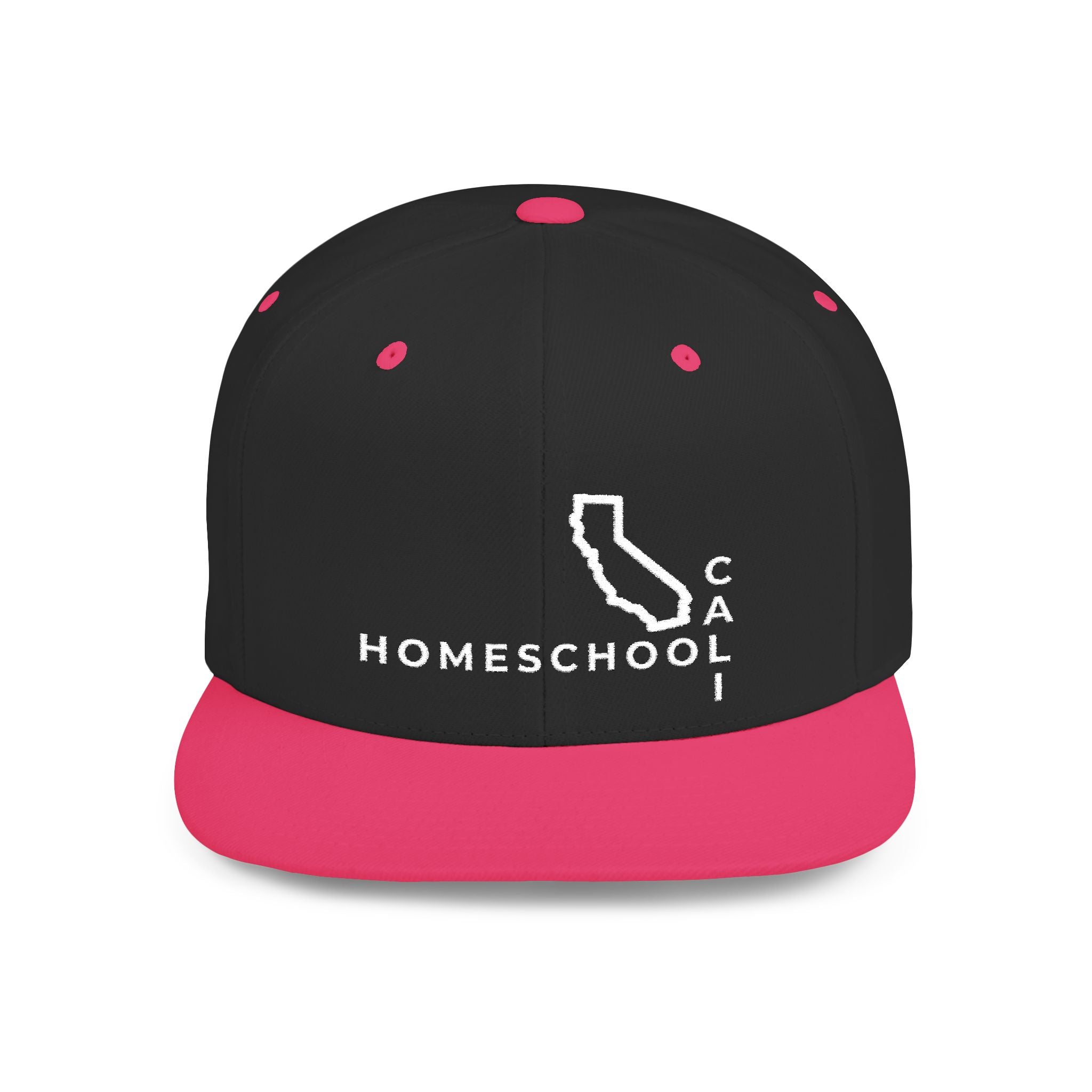 California Homeschool Flat Bill Snapback Hat (WHITE embroidery)