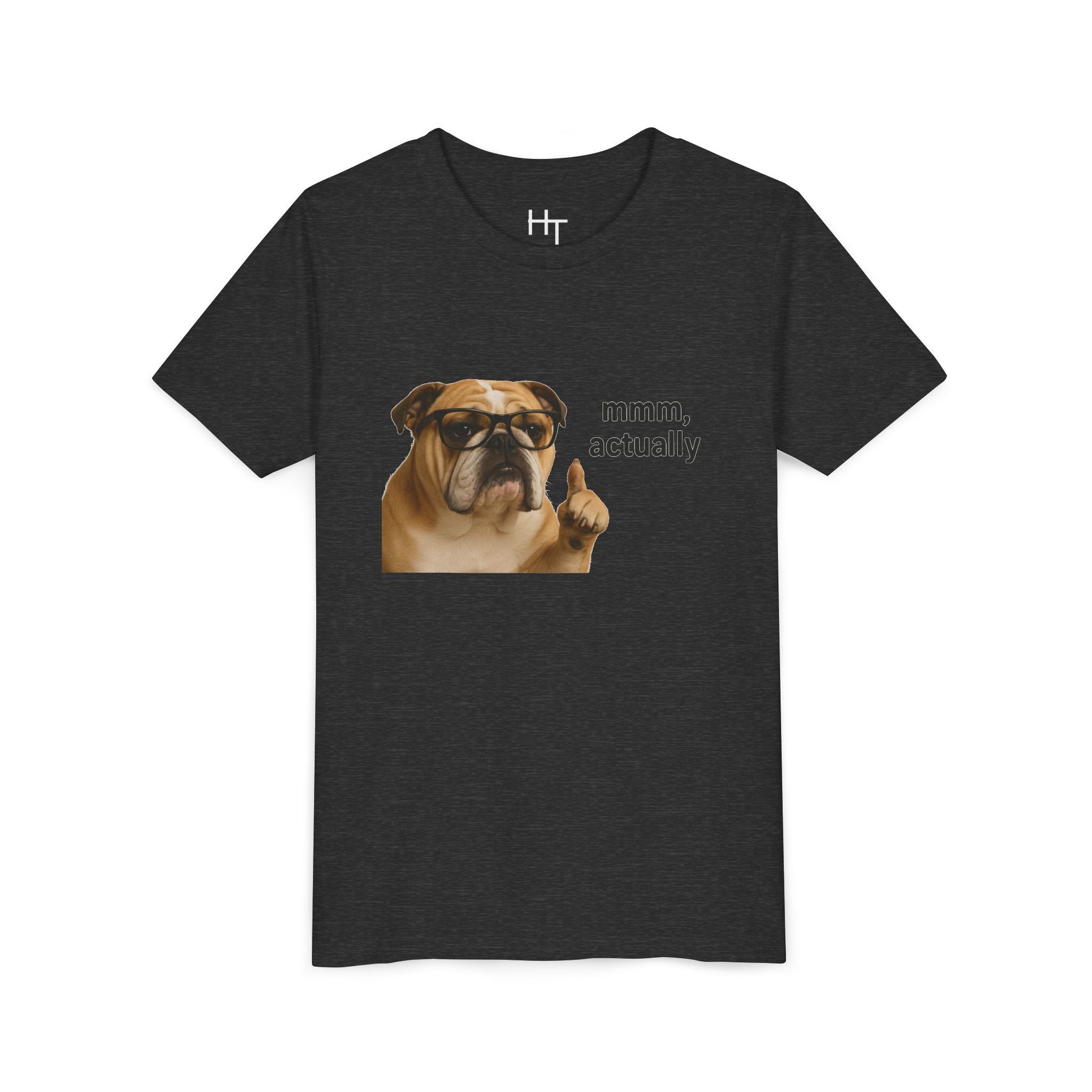 Youth Tee — Funny Bulldog Graphic “mmm, actually” Kids Shirt