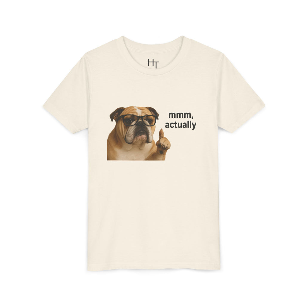 Youth Tee — Funny Bulldog Graphic “mmm, actually” Kids Shirt