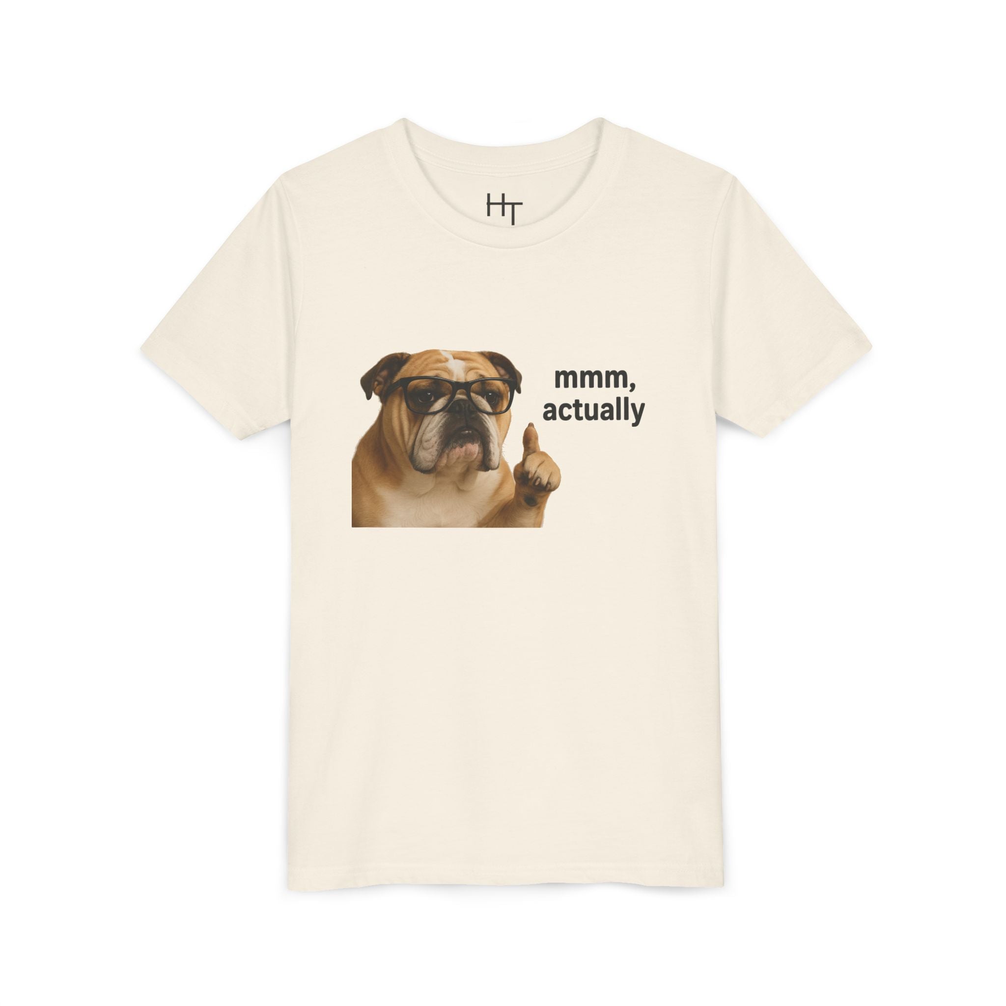 Youth Tee — Funny Bulldog Graphic “mmm, actually” Kids Shirt