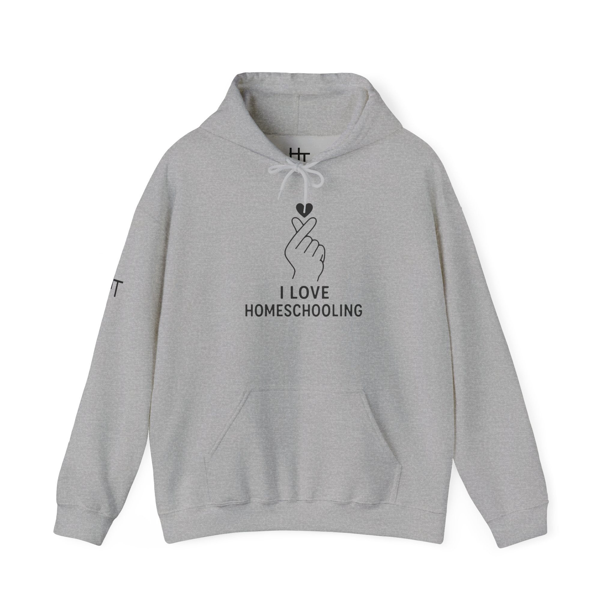 I Love Homeschooling Adult Hoodie — Minimal Heart Finger Design for Homeschool Students/Parents