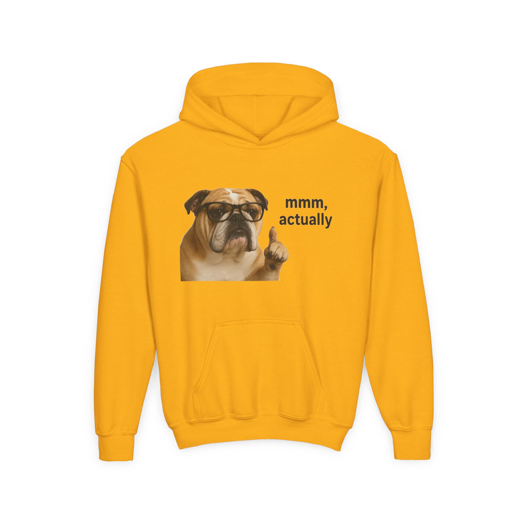 Youth Hoodie — Funny Bulldog “mmm, actually” Graphic Sweatshirt