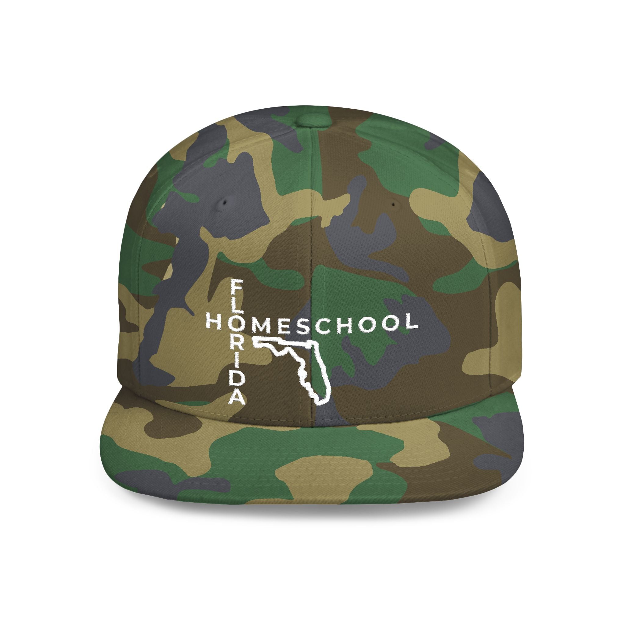 Florida Homeschool Flat Bill Snapback Hat (WHITE embroidery)