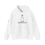 I Love Homeschooling Adult Hoodie — Minimal Heart Finger Design for Homeschool Students/Parents