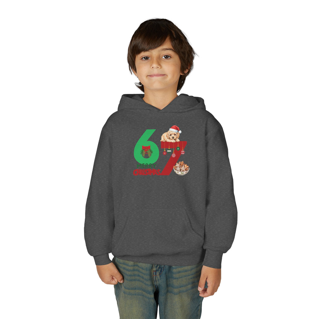 Youth Christmas Hoodie "67 Merry Christmas" Cute Santa Puppy Design