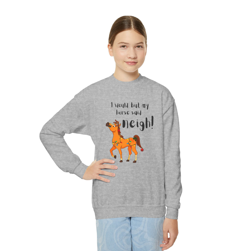 Youth Sweatshirt — 'I Would But My Horse Said Neigh' Cute Ornamental Horse