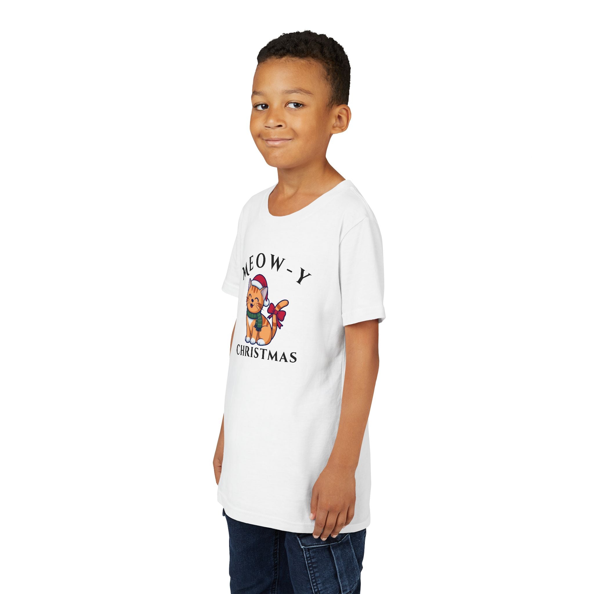Youth Tee - "Meow-y Christmas" Cute Cat Kids Holiday T-Shirt