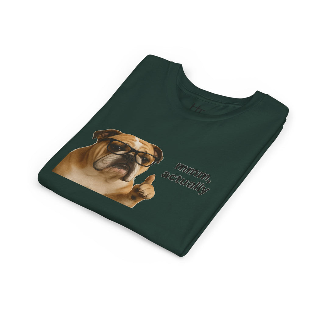 Youth Tee — Funny Bulldog Graphic “mmm, actually” Kids Shirt