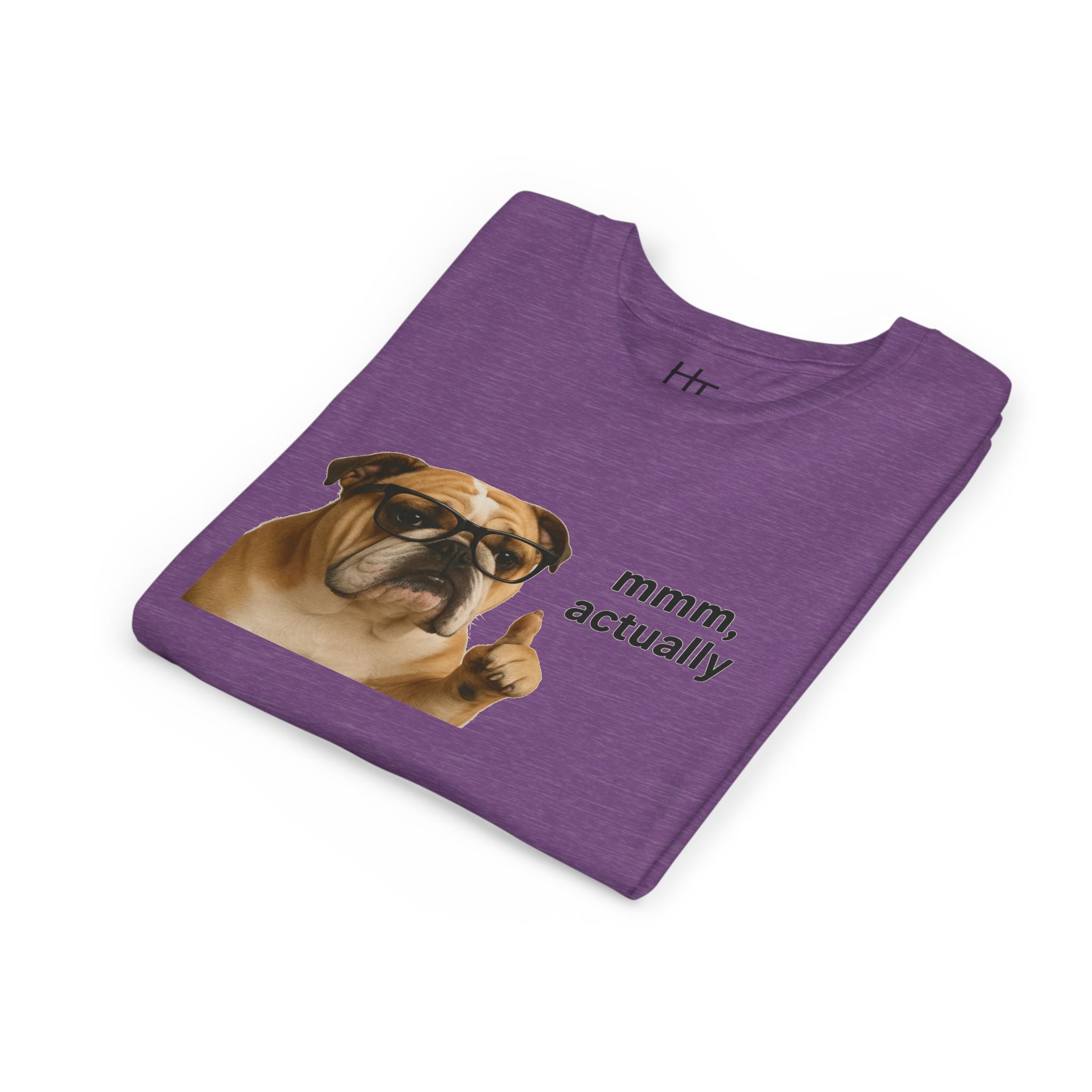 Youth Tee — Funny Bulldog Graphic “mmm, actually” Kids Shirt