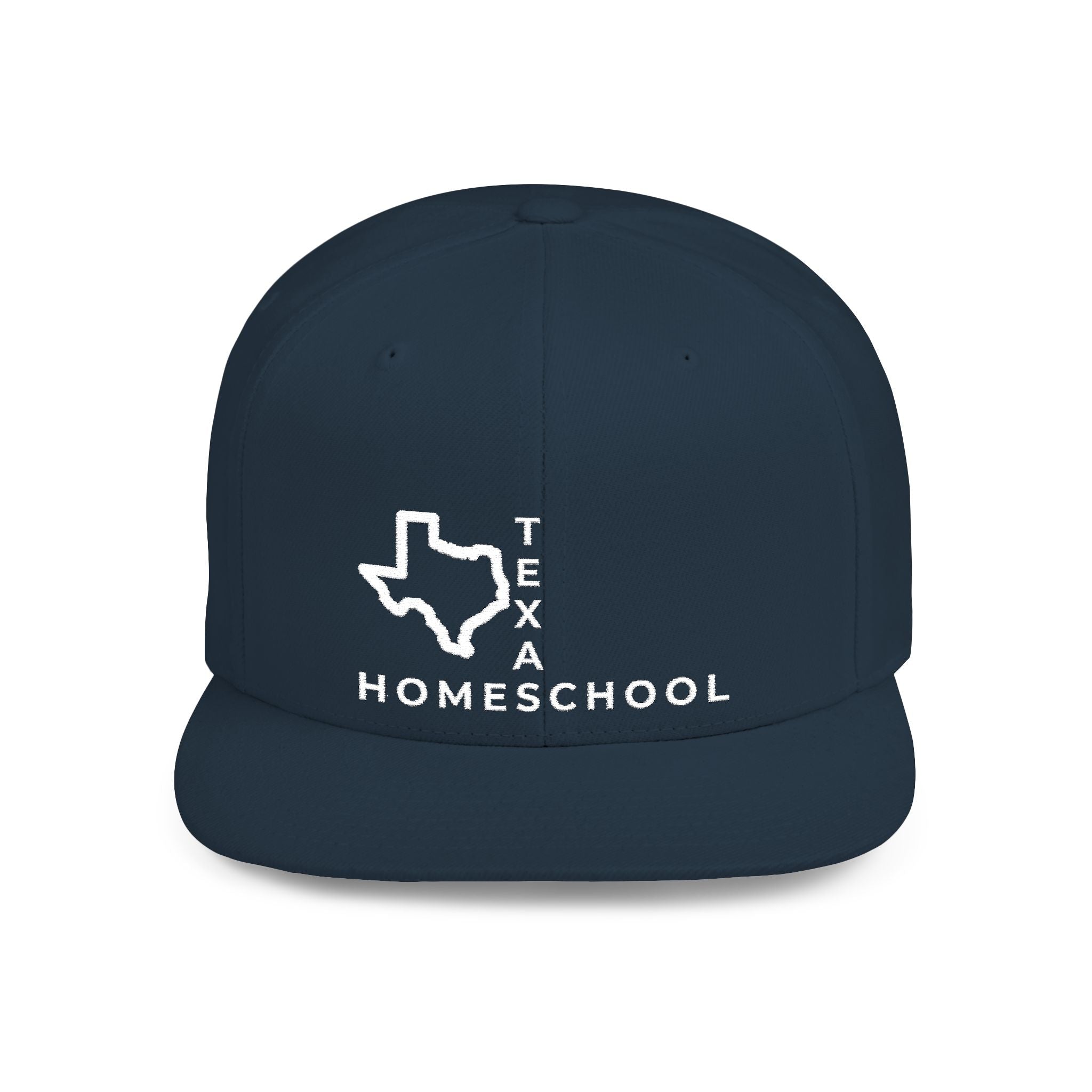 Texas Homeschool Flat Bill Snapback Hat (WHITE embroidery)
