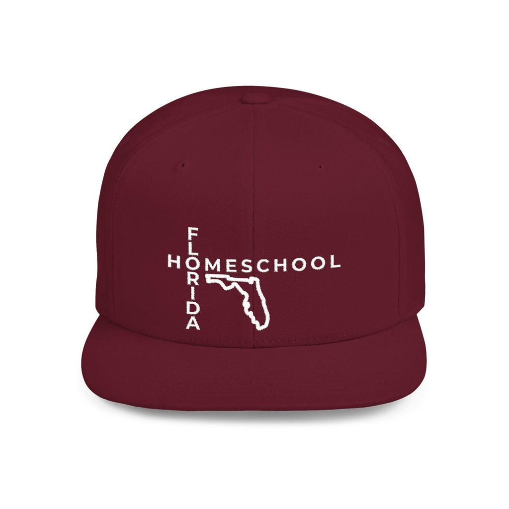 Florida Homeschool Flat Bill Snapback Hat (WHITE embroidery)