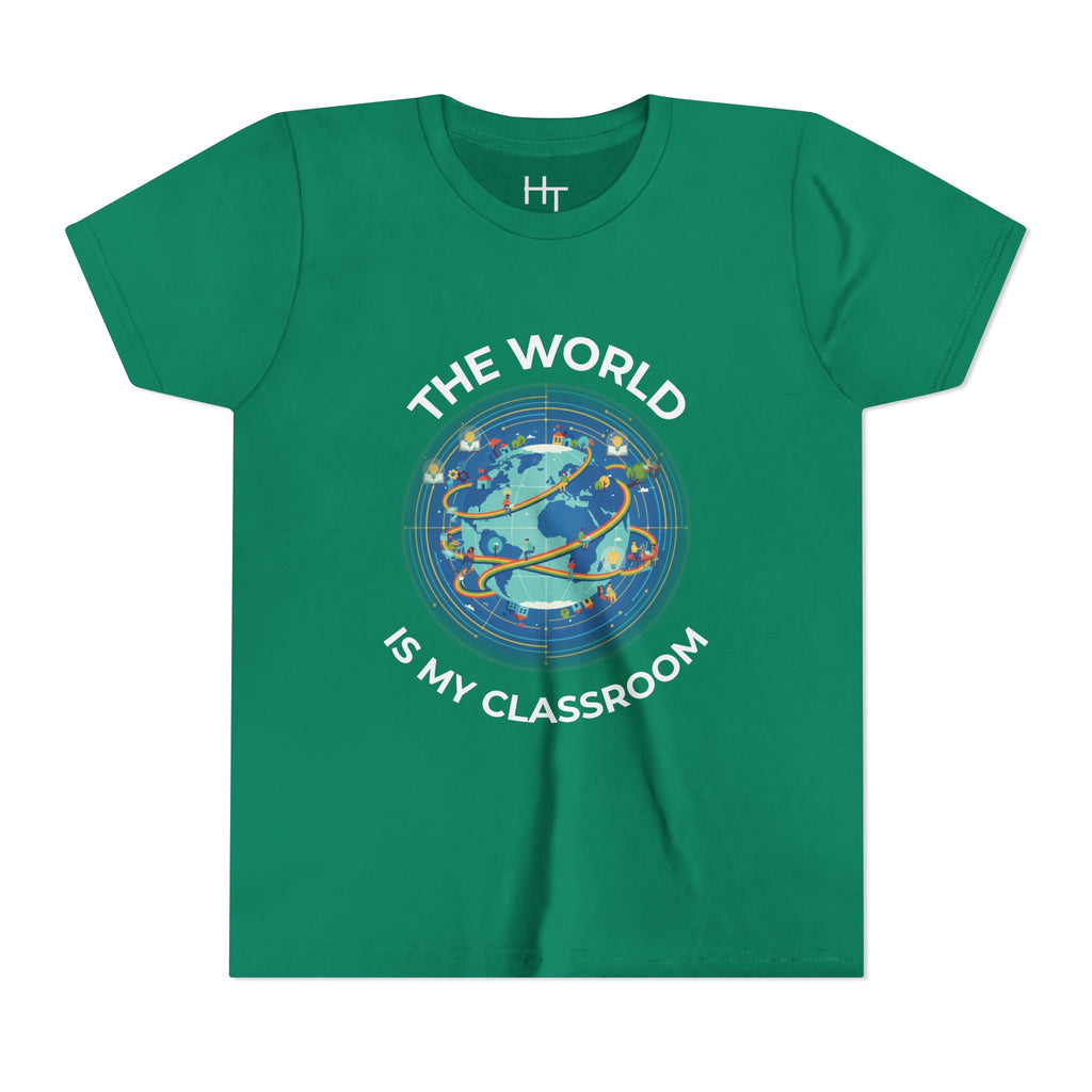Youth T‑Shirt — "The World Is My Classroom" Globe Tee for Young Explorers
