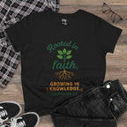 Rooted in Faith Women's Tee — "Growing in Knowledge" Colossians 2:7 Christian T-Shirt