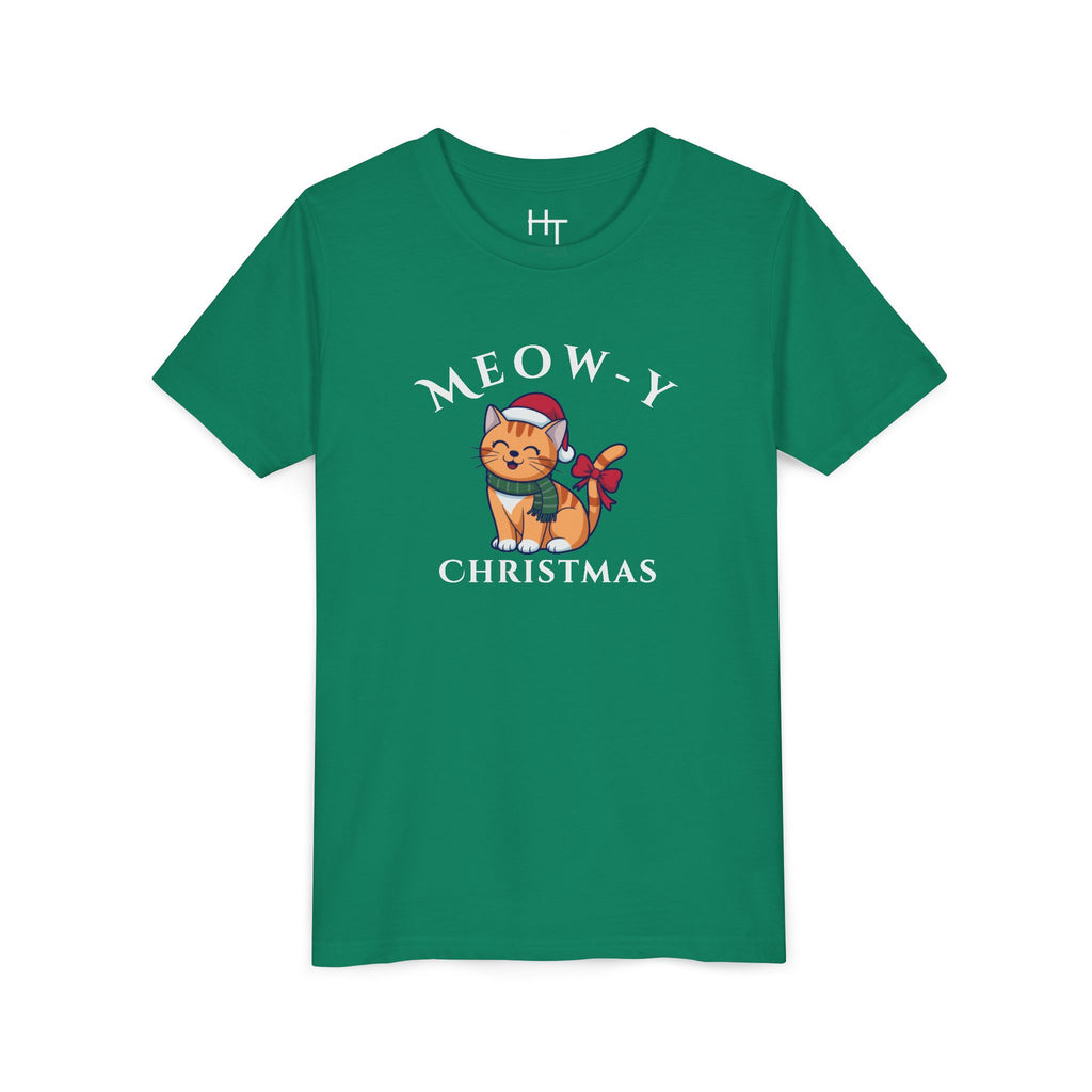 Youth Tee - "Meow-y Christmas" Cute Cat Kids Holiday T-Shirt
