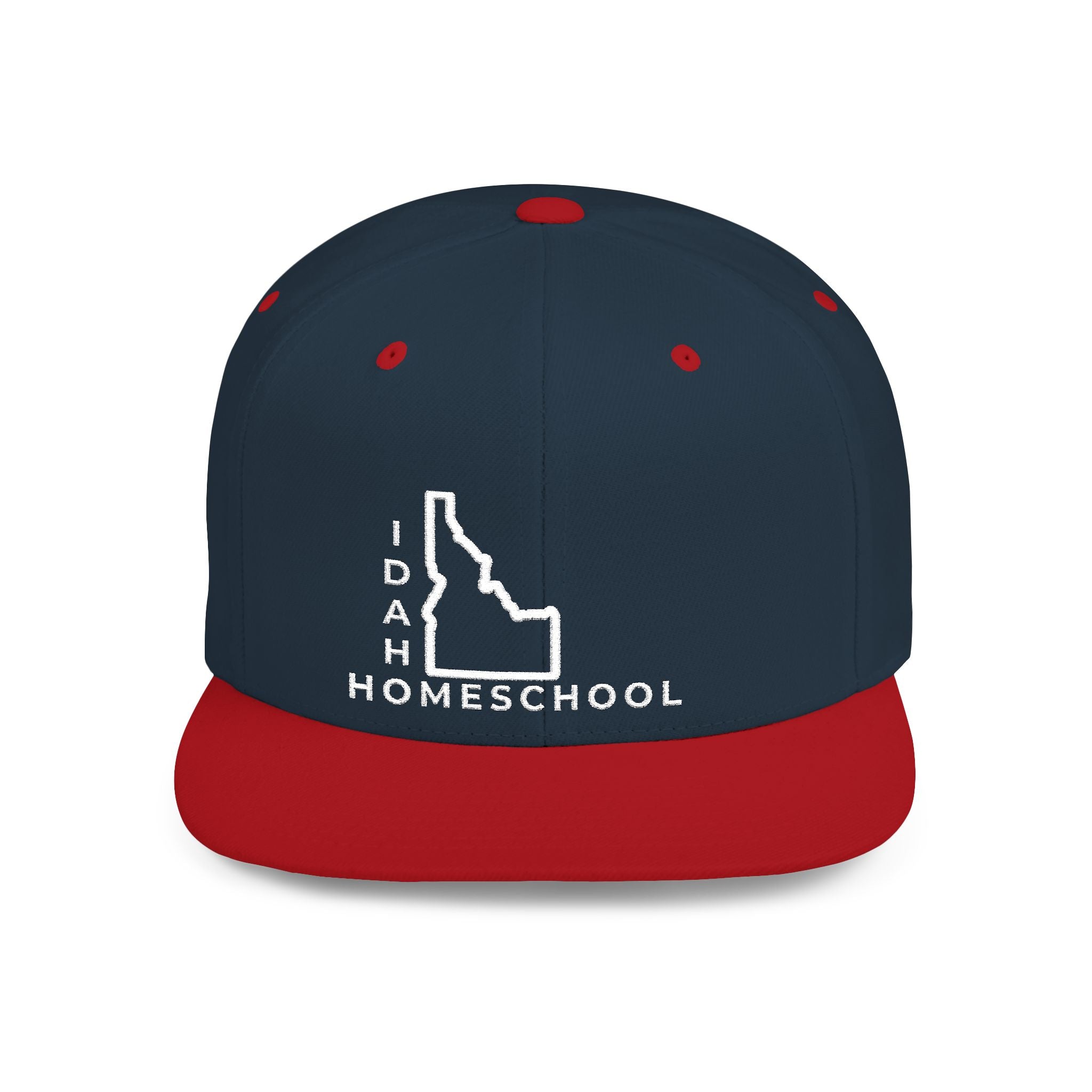 Idaho Homeschool Flat Bill Snapback Hat (WHITE embroidery)