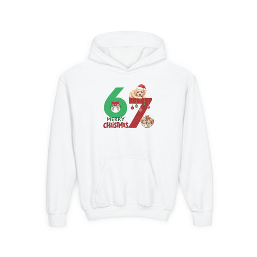 Youth Christmas Hoodie "67 Merry Christmas" Cute Santa Puppy Design